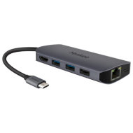 YENKEE YTC 081, 8 σε 1 Multi-port HUB (HDMI/USB/RJ45/mSD/Type-C) με σύνδεση Type-C, Γκρι